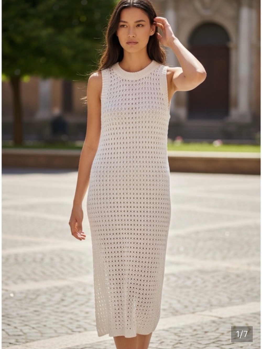 Sleeveless Knit Midi Dress in Ivory